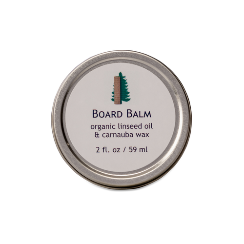 Organic board balm by Treeboard, in a 2 ounce tin. Made from organic carnauba wax and organic raw linseed oil, cold-pressed.