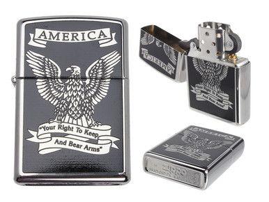 Zippo "America Right To Bear Arms" Windproof Lighter Black & White - All Angles