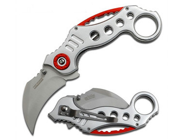 TAC-FORCE TF-578S Karamabit 2.5" Spring Assisted Pocket Knife Silver Red