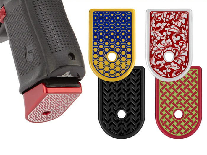 NDZ Glock Gen 1-5 Magazine Floor Plate with Finger Extension, Engraved Patterns - Multiple Variations
