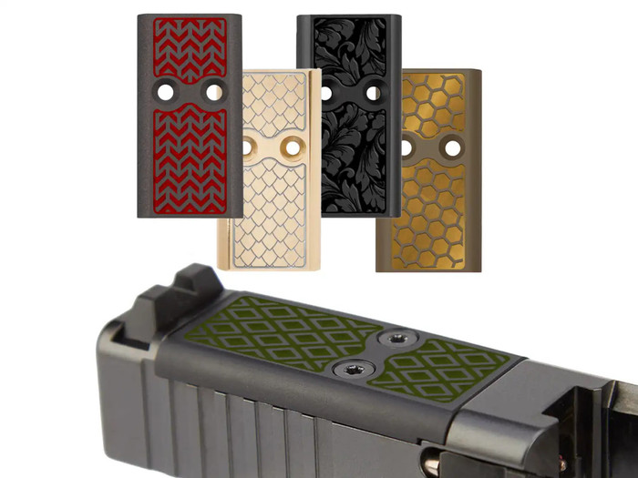 NDZ Glock Gen 4-5 & Crossover MOS Optic Cover Plate with Engraved Patterns, Brass - Multiple Variations