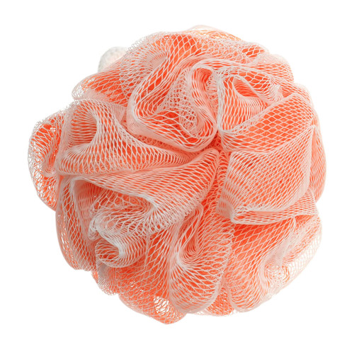 This foam-enhancing, orange and white pouf is perfect for applying our Vitabath Gelee.