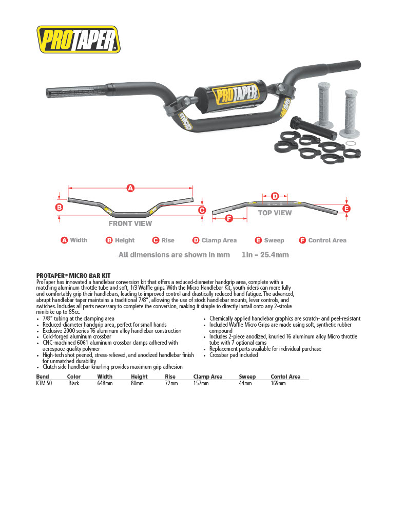 Pro Taper Bar Dimensions