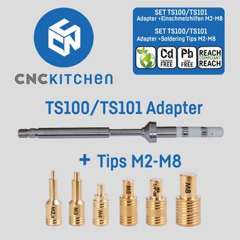CNCKitchen Installation Tips Set and Adapter for short and standard threaded inserts. CNCKitchen Installation Tips Set and Adapter for short and standard threaded inserts.
