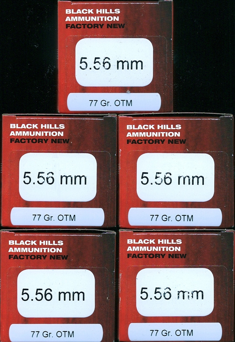 250 Rounds Black Hills Ammunition Factory New D556N9 - 5.56 NATO 77 Grain Hollow Point OTM in 50 round boxes