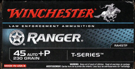 500 Round Sealed Case Winchester Ranger T-Series RA45TP - 45 ACP +P 230 grain Jacketed Hollow Point in 50 round black boxes