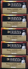 250 rounds Federal Premium LE Tactical P9HST3 - 9mm 124gr +P HST Jacketed Hollow Point in 50 round boxes