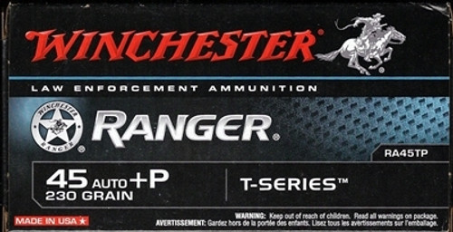 50 Rounds Winchester Ranger T-Series RA45TP - 45 ACP +P 230 grain Jacketed Hollow Point in 50 round black boxes