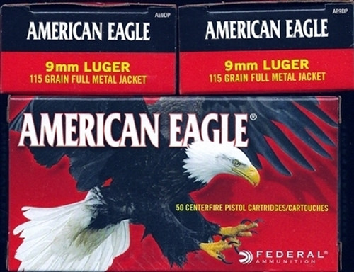 1000 Round Case Federal American Eagle 9mm 115gr FMJ in 50 round boxes - AE9DP