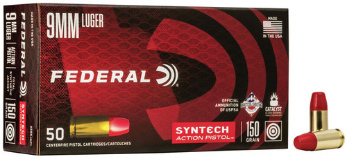 500 Round Case Federal Syntech Action Pistol 9mm 150gr Total Synthetic Jacket Flat Nose in 50 round boxes - AE9SJAP1 - Minimum Two Cases
