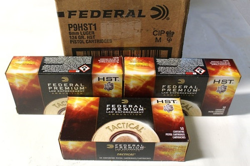 1000 rounds Federal Premium LE Tactical P9HST1 - 9mm 124gr HST Jacketed Hollow Point in 50 round boxes