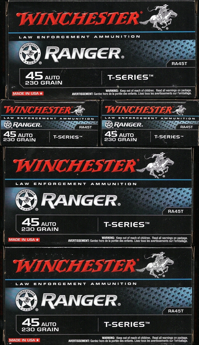 250 Rounds Winchester Ranger T-Series RA45T - 45 ACP 230 grain Jacketed ...