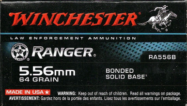 5.56 NATO Ammo - Winchester Ranger Bonded Solid Base Barrier Blind FBI Duty JSP Winchester Ranger Bonded Solid Base Barrier Blind FBI Duty JSP Ammo