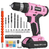 Cordless Drill Kit, 20V Electric Drill with Battery and Charger Pink DIY Power Tools Rechargeable Lithium Drill Kit 20V 12V Screwdriver, Valentine's Day Gift for Your Beloved One