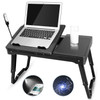 Foldable Laptop Table Bed Notebook Desk with Cooling Fan Mouse Board LED light 4 xUSB Ports Breakfast Snacking Tray
