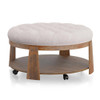 Wire-brushed Finish Natural Tone / Beige 1pc Ottoman Transitional Style Deep Button Linen Like Tufted Seat Open Bottom Shelf Living Room