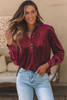 Gwynn Frilled Neck Buttoned Front Velvet Top