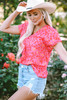 Charley Leopard V Neck Short Sleeve Blouse