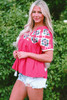 Zayla Embroidered Tassel Tie V Neck Blouse