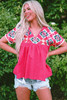 Zayla Embroidered Tassel Tie V Neck Blouse