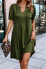 Kaitlyn Notched Neck Pleated Puff Sleeve Shift T-shirt Dress