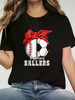 Busy Raising Ballers Graphic T-Shirt – Women's Casual Tee with Baseball & Soccer Design, Round Neck Short Sleeve, Perfect for Summer,