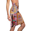 High Waist Womens Pencil Skirt - Contour Stretch - Brown Orange Green Aztec Pattern