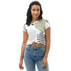 Womens Stretch Fit Crop Tee T-shirt - Brown Green Grey Geometric Hexagon Print