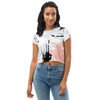Womens Stretch Fit Crop Tee T-shirt - Pink Black Abstract Print