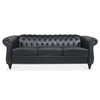 Black PU Rolled Arm Chesterfield Three Seater Sofa