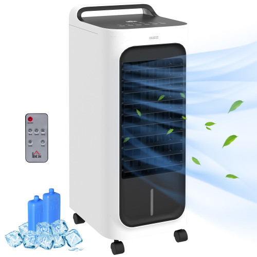 HOMCOM 26" Evaporative Air Cooler with Ice Packs, 3-In-1 Ice Cooling Fan, Portable Swamp Cooler with Water Tank, Timer, 90° Oscillating, Remote, for Home Office Bedroom