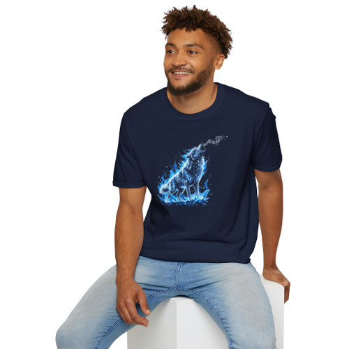 Blue Flame Wolf T-Shirt — Mystical Howling Wolf Graphic Tee