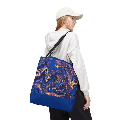 Blue Marble Abstract Tote Bag — Swirl Art Carryall