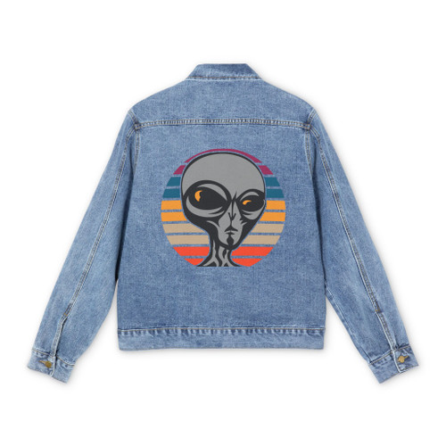 Alien Sunset Denim Jacket — Retro Space Graphic Back Print