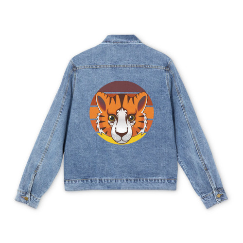 Denim Jacket — Retro Sunset Tiger Graphic Back Patch