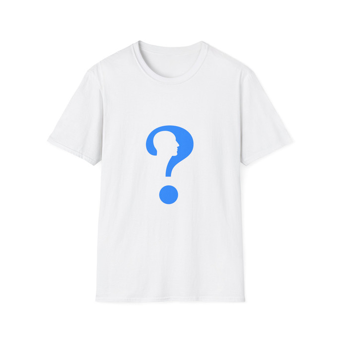Unisex Softstyle T-Shirt with Blue Question Mark Design – Casual & Thought-Provoking