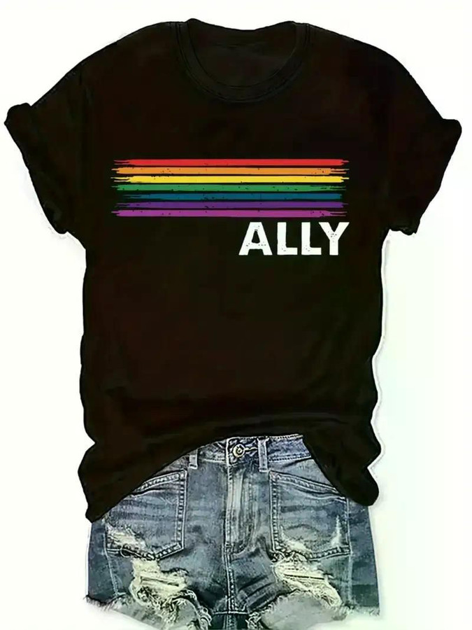 In Summer And Spring, Ladies' Short-Sleeved T-Shirts with Round Neck And Rainbow Prints, Casual Shirts, 180G Printed T-Shirts