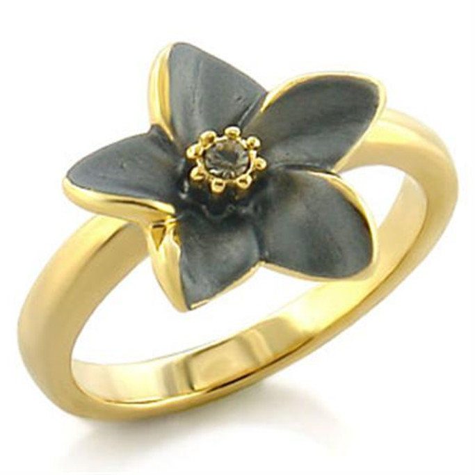 LO520 - Gold White Metal Ring with Top Grade Crystal  in Black Diamond