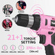 Cordless Drill Kit, 20V Electric Drill with Battery and Charger Pink DIY Power Tools Rechargeable Lithium Drill Kit 20V 12V Screwdriver, Valentine's Day Gift for Your Beloved One