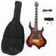 [Do Not Sell on Amazon]Glarry Flame Shaped Electric Guitar with 20W Electric Guitar Sound HSH Pickup Novice Guitar Audio Bag Strap Picks Shake Cable Wrench Tool Sunset Color