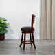 24" Counter Height Slat Back Swivel Stool, Cherry Finish, Charcoal Fabric Seat