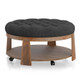 Wire-brushed Finish Natural Tone/Dark Gray 1pc Ottoman Transitional Style Deep Button Linen Like Tufted Seat Open Bottom Shelf Living Room