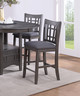 Set of 2pc High Chairs Dining Room Furniture Gray Solid wood Counter Height Chairs Upholstered Cushioned Open Square Design Back
