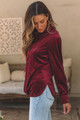 Gwynn Frilled Neck Buttoned Front Velvet Top