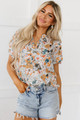 Milena Split V Neck Puff Sleeve Flower Print Blouse