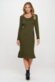 Rib Knit Round neck Bodycon Midi Dress with Side Slit
