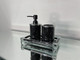 Three Piece Black Silver and Clear Glass Bling Bathroom Accessory Set