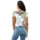 Womens Stretch Fit Crop Tee T-shirt - Brown Green Grey Geometric Hexagon Print
