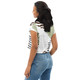 Womens Stretch Fit Crop Tee T-shirt - Brown Green Grey Geometric Hexagon Print