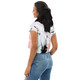 Womens Stretch Fit Crop Tee T-shirt - Pink Black Abstract Print